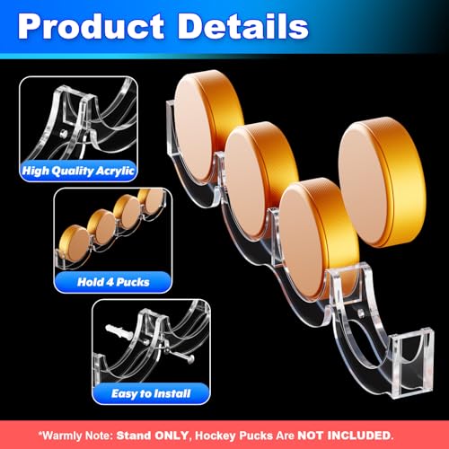 2 Pcs Hockey Puck Display Case Acrylic Hockey Puck Holder for 4 Pucks (2 Count)