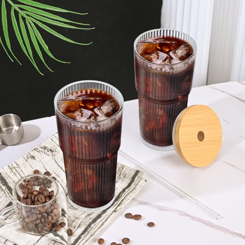 20oz Glass Cups with Lids and Straws