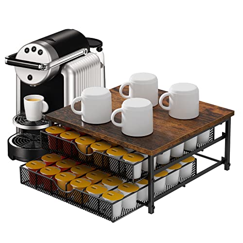 Coffee Pod Drawer Holder Capsule Storage Organizer 2 Tier Coffee Pods Holder With Sliding Baskets for 72 Capacity K Pod