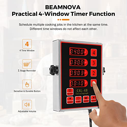 4 Channel Kitchen Timer for Restaurant Digital Cooking Timer