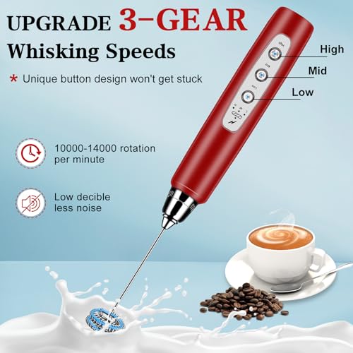 Milk Frother Wand Rechargeable Handheld Whisk Coffee 3 Speed Adjustable