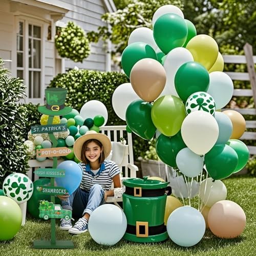 43.8" Lighted Wooden St. Patrick's Day Porch Sign Leprechaun Hat Shamrock Irish Train Standing Signs With Base For Indoor Outdoor Yard Decor