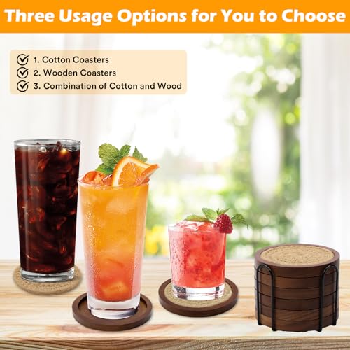 6 Pack Wood Coasters for Drinks with Cotton Coasters Insert (10 Count)