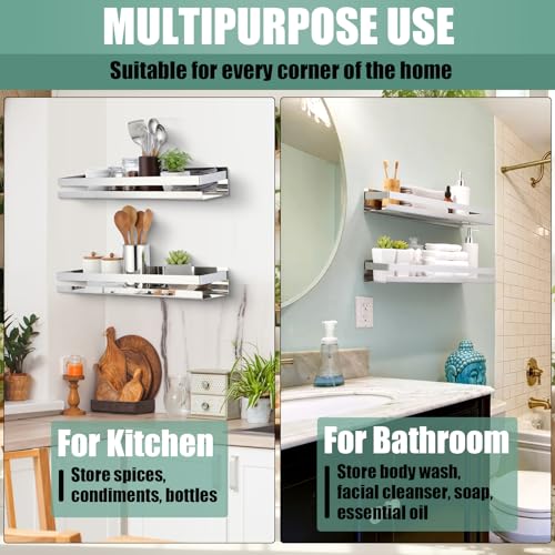 2 Pieces Stainless Steel Shelf Bathroom Shower Floating Shelves Wall Mounted Shower Caddy Basket Shelf Storage Organizer Shelves for Bathroom (2 Count)