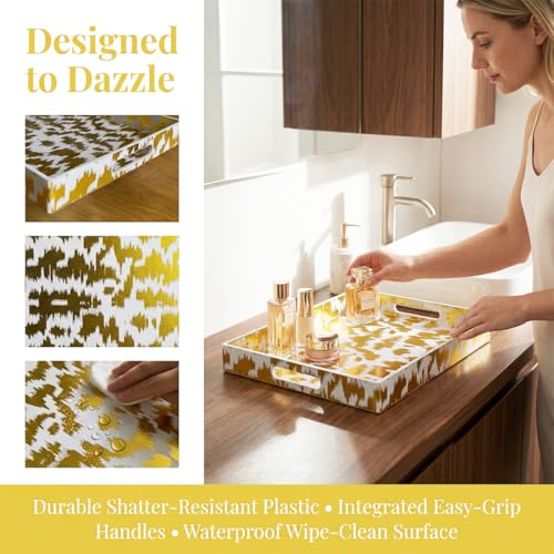 White & Gold Glitter Abstract Serving Tray with Handles