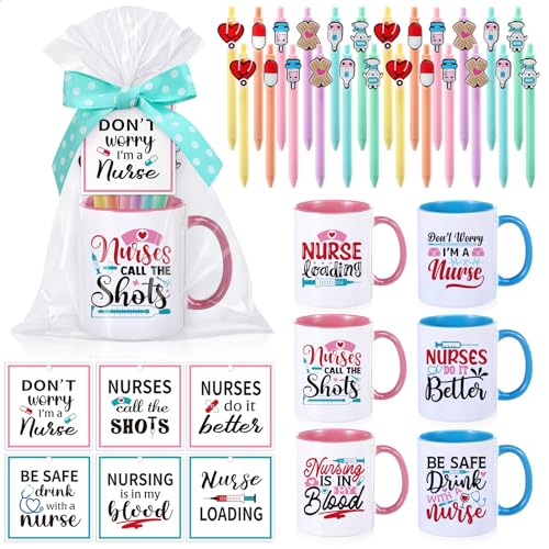 6 Set Employee Appreciation Gifts Include Thank You Staff Mug Gift Set 12 oz Appreciation Mugs Inspirational Pens Tags for Employee Staff Team Group (6 Count)