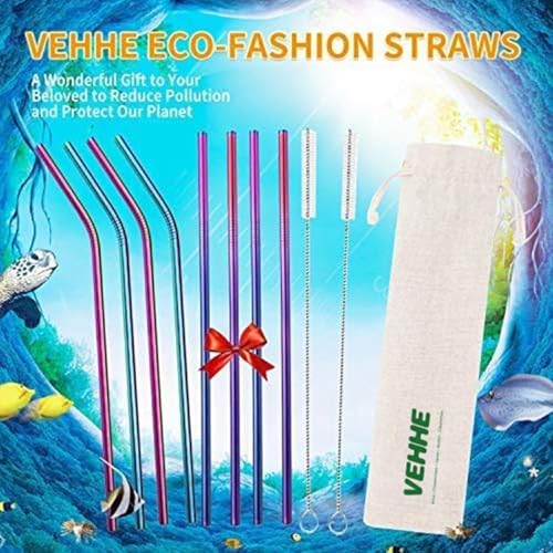 8 Pack Rainbow Metal Straws (8 Count)