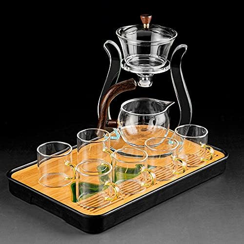 Lazy Kungfu Glass Tea Set Semi Automatic Drip Rotating with Infuser Glass Teapot Set (4 Count)
