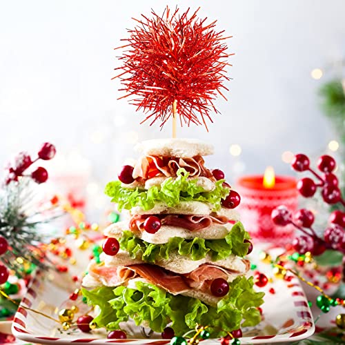 100 Pcs Foil Firework Cupcake Toppers Sparkle Tinsel Cake Toppers Cake Decoration Cocktail Fruit Toothpick for Birthday Wedding Graduation Party (100 Count)
