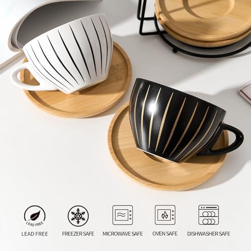 Ceramic Demitasse Espresso Cups Set with Saucers and Metal Stand (11.5 Count)