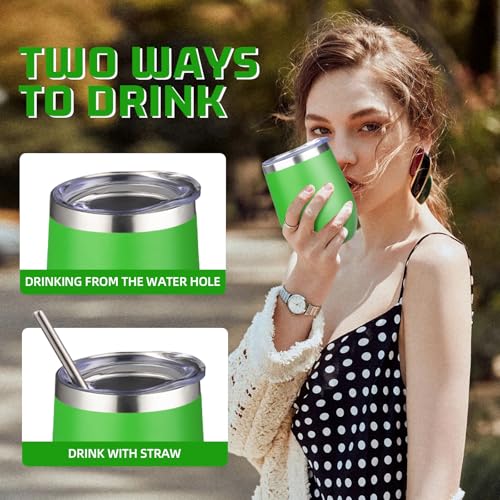 12oz 4 Pack Wine Tumbler Glasses with Lid Stemless Double Wall Vacuum Stainless Steel Travel Tumbler Keeping Cold & Hot for Wine (4 Count)