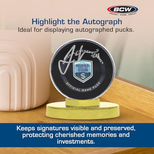 Hockey Puck Display Case with Gold Base