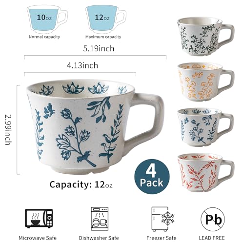 Ceramic Mugs 11 oz Unique Luxurious Cups Set of 4