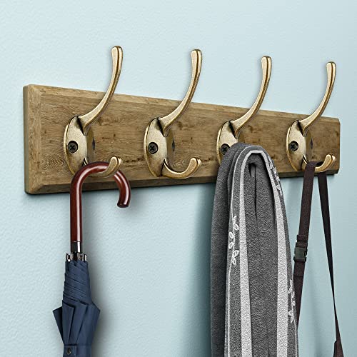 12 Pack Antique Brass Double Coat Hooks Wall Mounted with 24 Screws (12 Count)