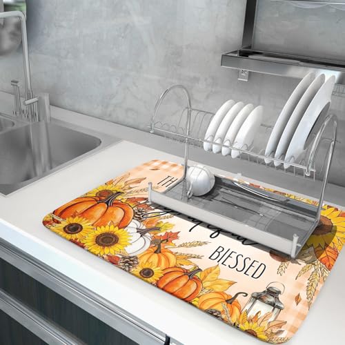 Autumn Pumpkins Dish Drying Mat for Kitchen Countertop