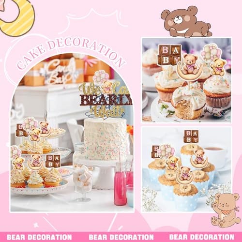 Pink Bear Cupcake Toppers We Can Bearly Wait Cake Cupcake Topper (25 Count)