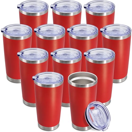 20oz Tumbler Insulated Coffee Tumblers with Lid Stainless Steel Red 12P (12 Count)