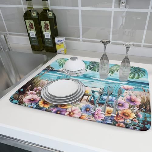 Spring Summer Sea Chair Dish Drying Mat for Kitchen Counter