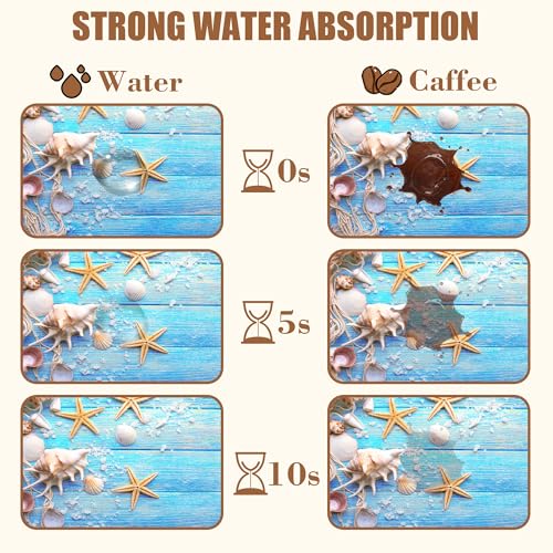 Summer Sea Shells Starfish Coffee Mat Absorbent Dish Drying Mat for Kitchen Counter Hide Stain Rubber Backed Coffee Bar Accessories 11.8 x 19.7 Inch Fit Under Espresso Machine