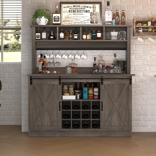55” Farmhouse Coffee Bar with 4 Tier Storage Hutch