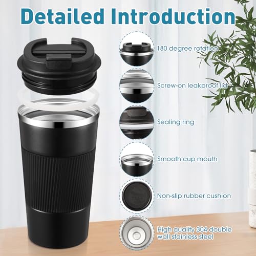 4 Pack 16 oz Bulk Travel Coffee Mug with Lid Reusable Vacuum Insulated Coffee Tumbler Double Wall Thermal Stainless Steel Camping Tea Cup for Christmas Winter Drinks Employee Gift (4 Count)