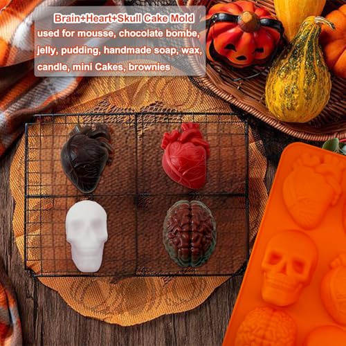 2 Pack Brain Heart Skull Cake Mold