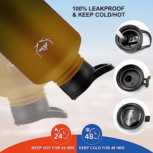 64 oz Insulated Water Bottle with Carrier Bag & 3 Lids