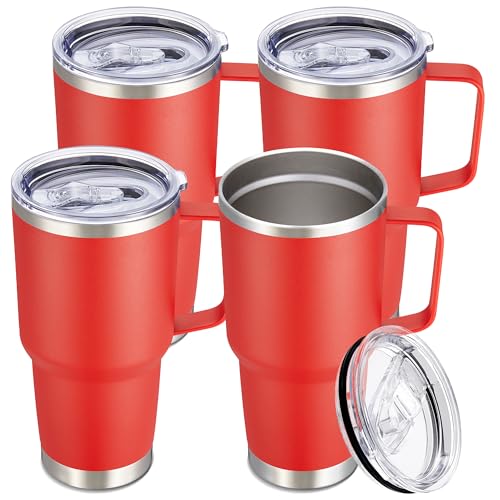 30 oz Stainless Steel Tumblers Bulk with Handle and Lid (4 Count)