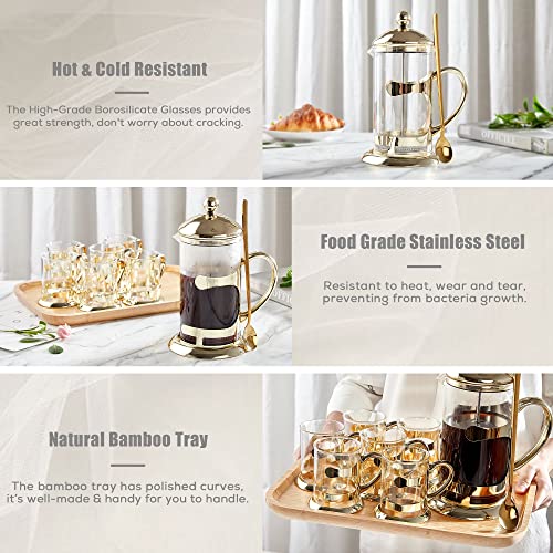Gold French Press Set with 6 Cups & 1 Tray