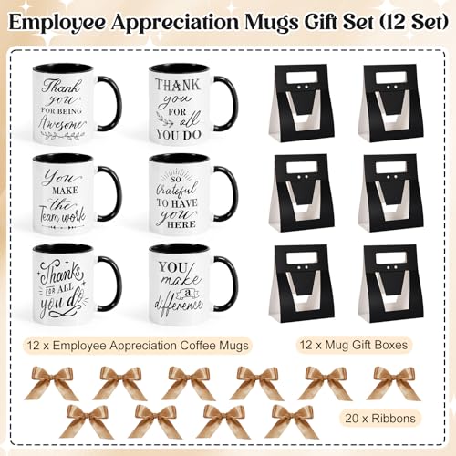 12 Set Employee Appreciation Gift 12 oz Thank You Mug and Mug Box (12 Count)