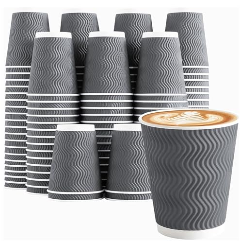 120 Pack 10 oz Coffee Cups Disposable Insulated Paper Cup Gray (120 Count)