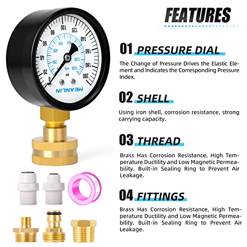 0~200Psi 3 4" Female Water Pressure Kit Plus 5 adapters