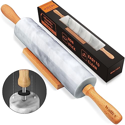 Marble Rolling Pin With Wooden Handles & Wood Cradle