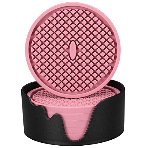 Silicone Coasters [6 Pack] Thickened Drink Coasters with Holder (6 Count)