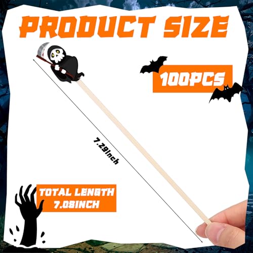 100Pcs Halloween Wooded Coffee Stirrers 7'' Disposable Stir Stick (100 Count)