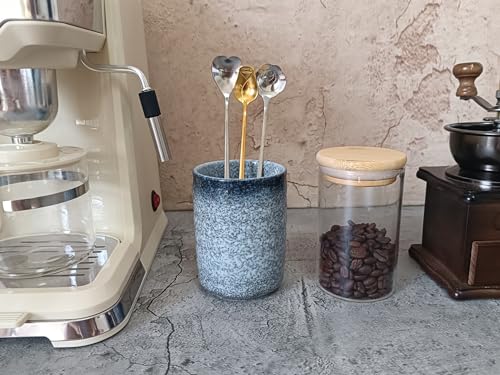 Stoneware Coffee Bar Utensil Holder Tea & Coffee Spoon & Stirrer Holder for Stir Stick Straw Teaspoon Holder Espresso Spoon Cup Small Utensil Jar