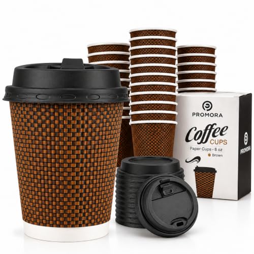 8 oz Brown Disposable Coffee Cups with Lids (200 Count)