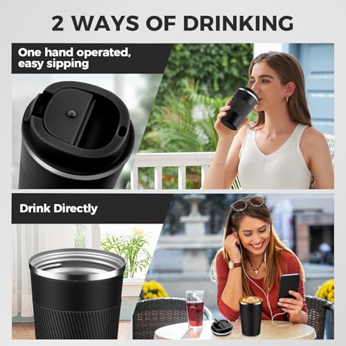 13 oz Stainless Steel Insulated Travel Coffee Mug with Fip Lid Bulk 2 Pack (2 Count)