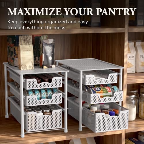 3 Tier White Alloy Steel Sliding Basket Organizer Drawer Cabinet