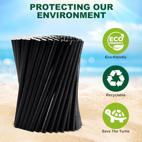 5.75 inch 8mm Wide Short Black Paper Drinking Straws Disposable for Lowball Glasses (250 Count)