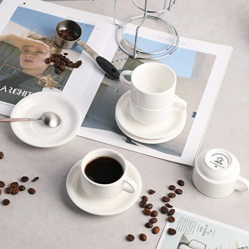 Sweejar Porcelain Espresso Cups with Saucers (4 Count)