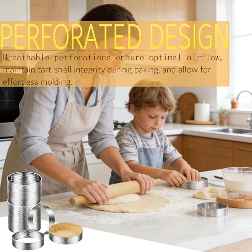 16Packs Perforated Tart Rings 3.15 Inch Stainless Steel Cake Rings (16 Count)