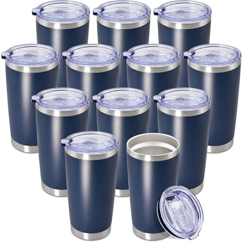 20oz Tumbler Insulated Coffee Tumblers with Lid Stainless Steel Navy 12P (12 Count)