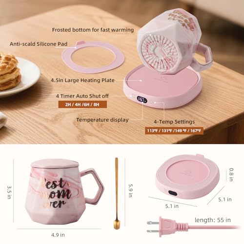 Coffee Mug Warmer Best MOM Ever Mug Heated Cup Set Women Mother Day for Mom