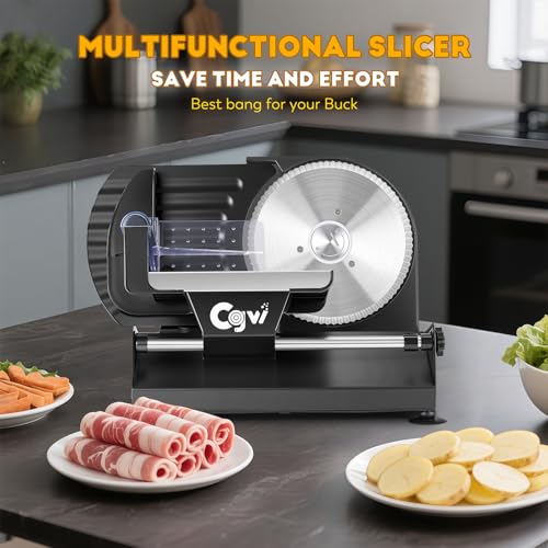 Meat Slicer 220W Electric Deil Food Slicer with 2 Removable 7.5" Blades