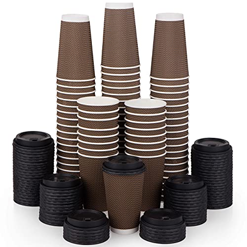 Brown Disposable Coffee Cups With Lids 16 oz (80 Count)