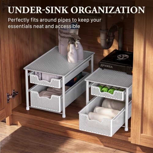 Stackable 2 Tier Sliding Basket Organizer Drawer