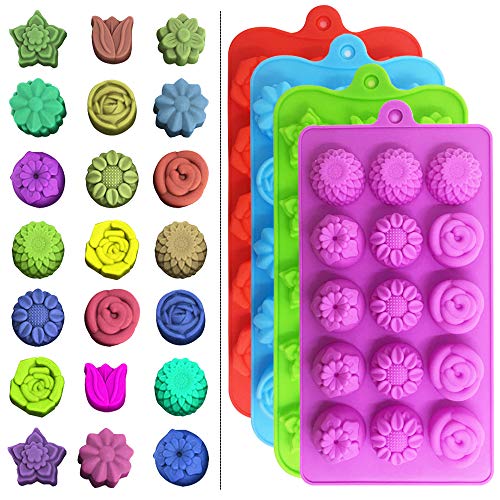 4 PACK Flower Shape Chocolate Candy Molds Set