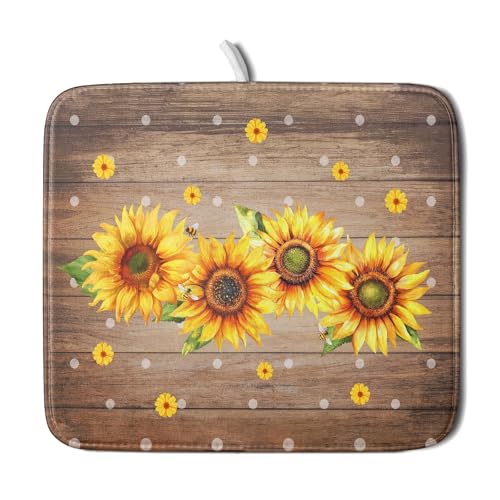 Summer Sunflower Bee Dish Drying Mat for Kitchen Counter