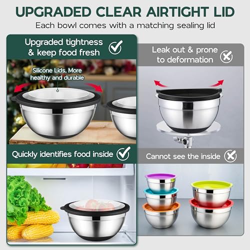 Mixing Bowls with Lids Set of 6 for Kitchen (9 Count)